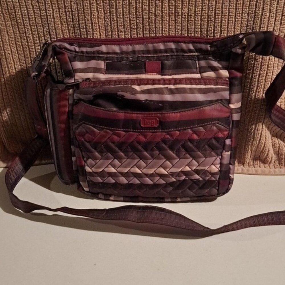 Lug Flutter Crossbody Bag in Mauve Stripe – Lightweight Travel Purse